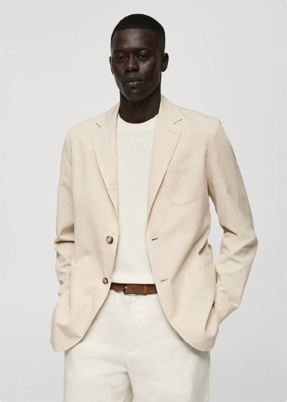 Mango Slim Fit Blazer aus Leinen mit Baumwolle