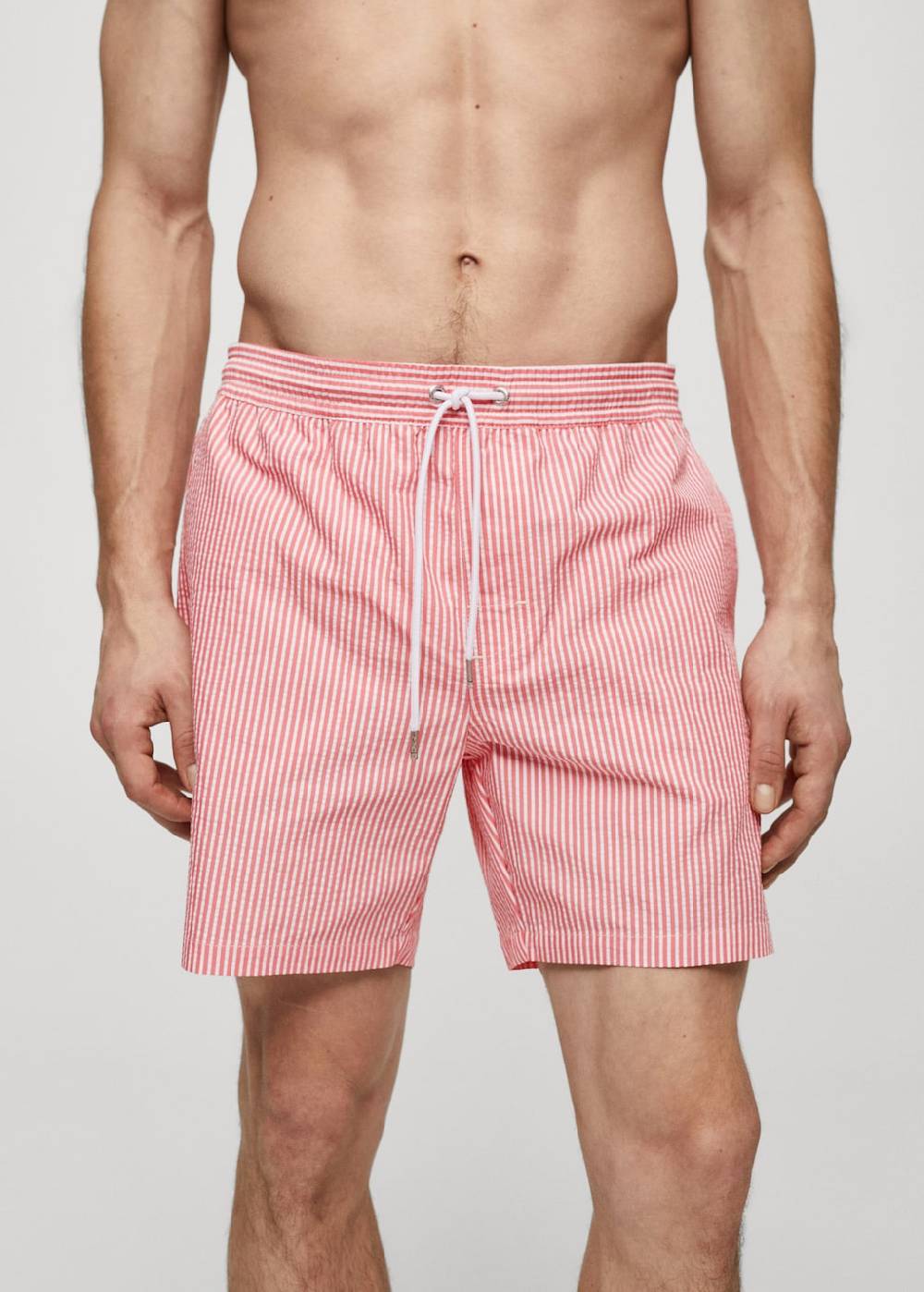 Mango Gestreifte Seersucker-Badeshorts mit Kordelzug Speichern exportieren