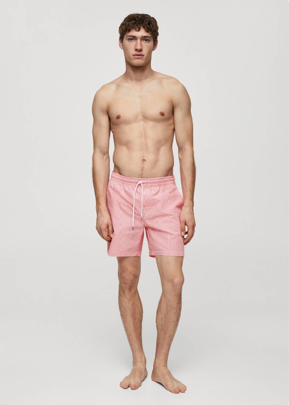 Mango Gestreifte Seersucker-Badeshorts mit Kordelzug Speichern exportieren