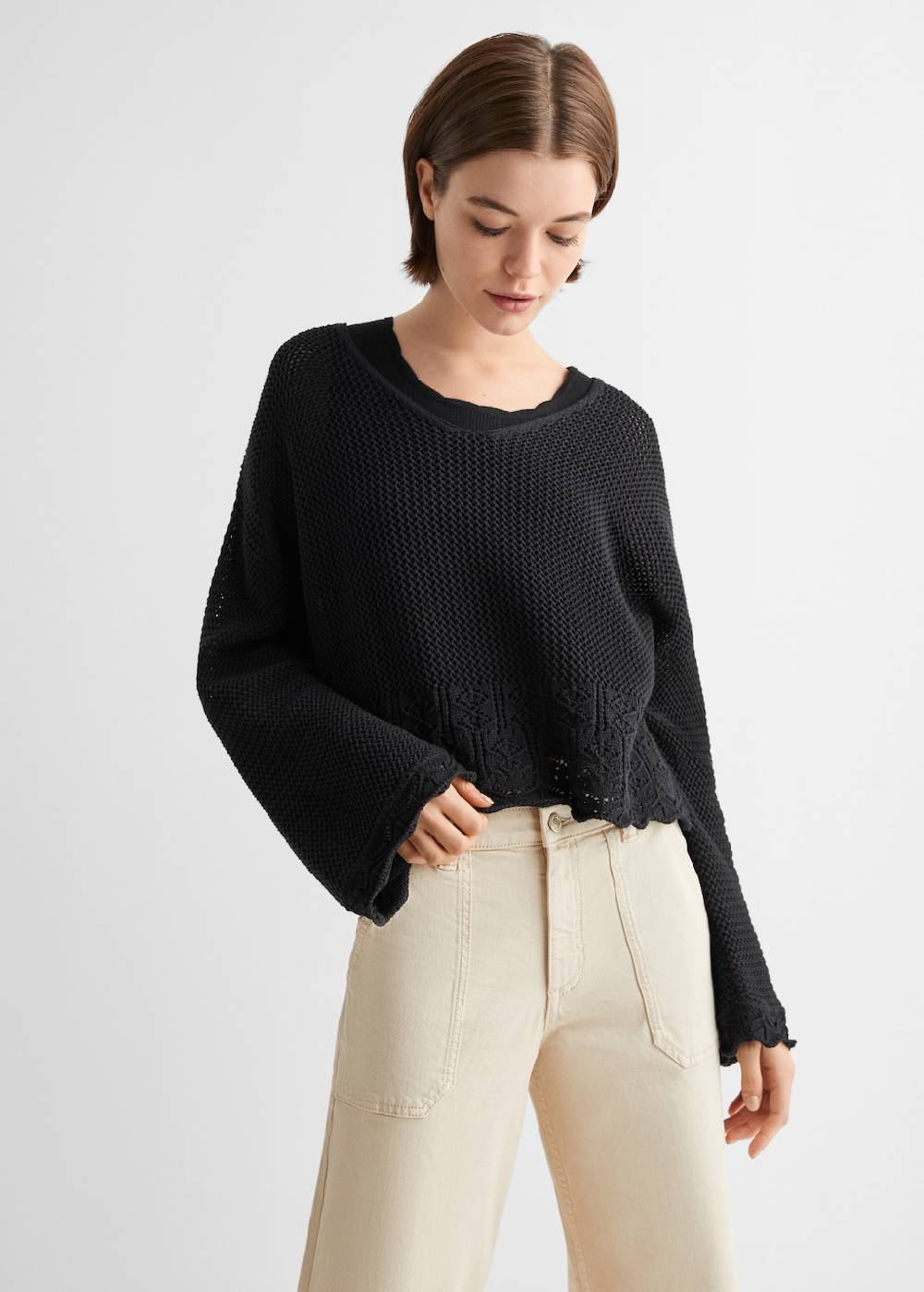 Mango Lochstrickpullover mit V-Ausschnitt Fabrik Onlineshop
