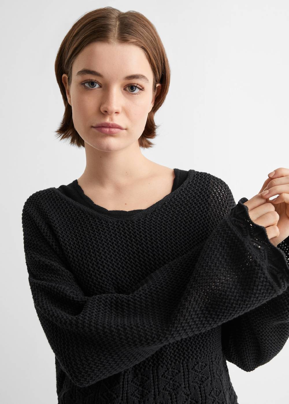 Mango Lochstrickpullover mit V-Ausschnitt Fabrik Onlineshop