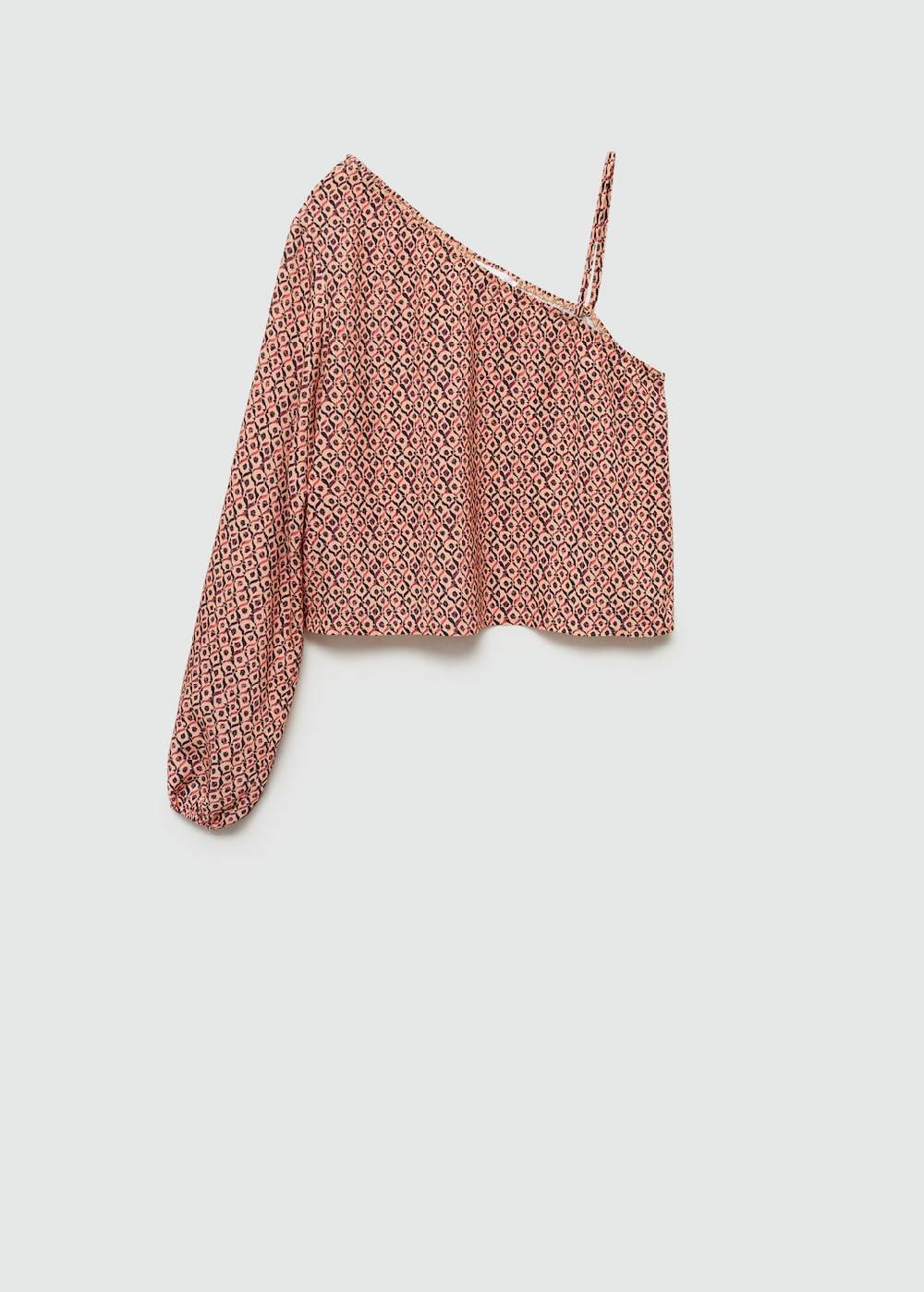 Mango Asymmetrische Bluse mit Motiv 50% Rabatt für begrenzte Zeit