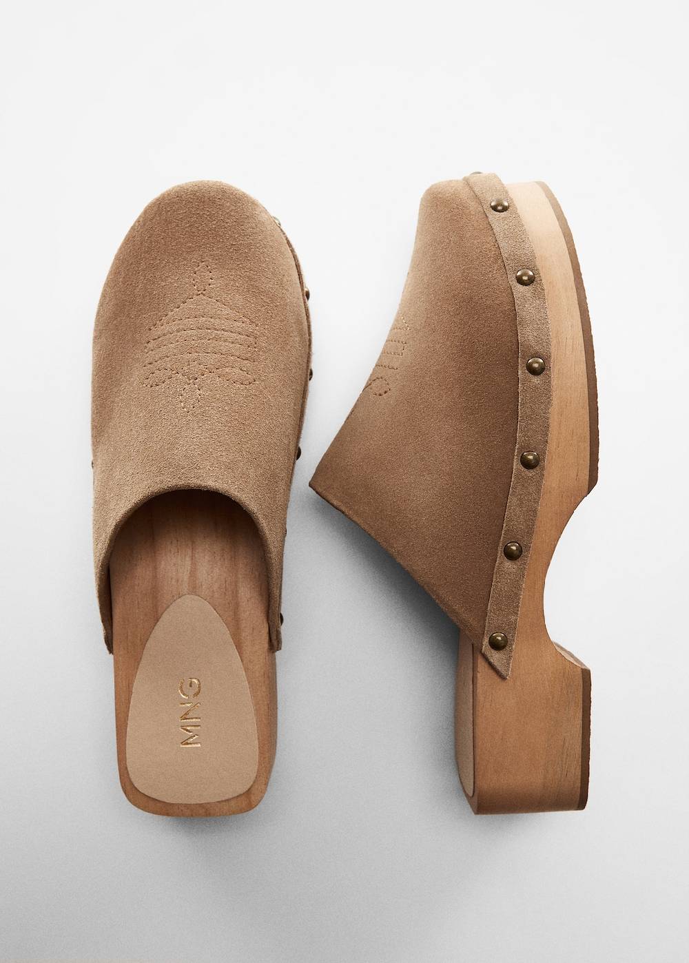 Mango Leder-Clogs mit Nieten Rabatt