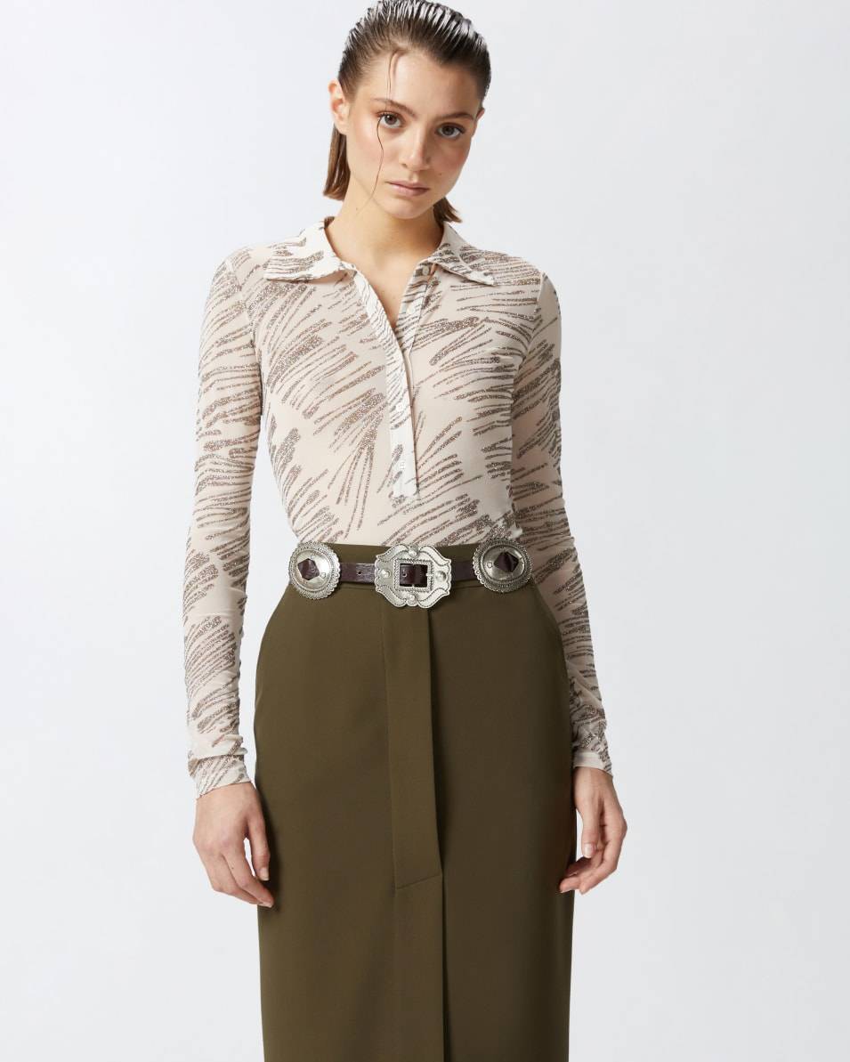 Pinko Langarm-Poloshirt mit Glitzerprint Exklusive Angebote