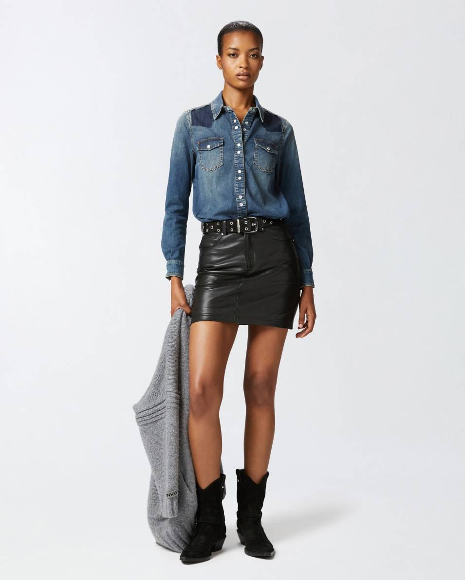 Pinko Leichtes Hemd aus blauem Twill mit Stretchanteil Sonderangebote
