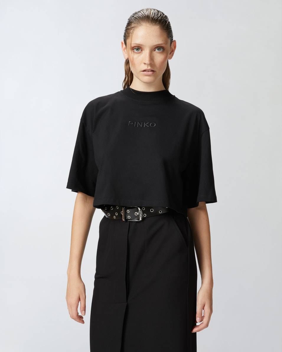 Pinko Cropped-T-Shirt mit Logo-Stickerei Letzte 3 Tage