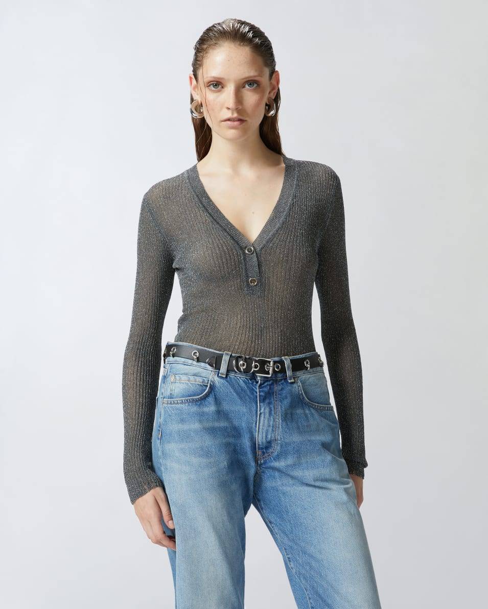 Pinko Leichter Langarmpullover im Rippstrick Neueste Stile