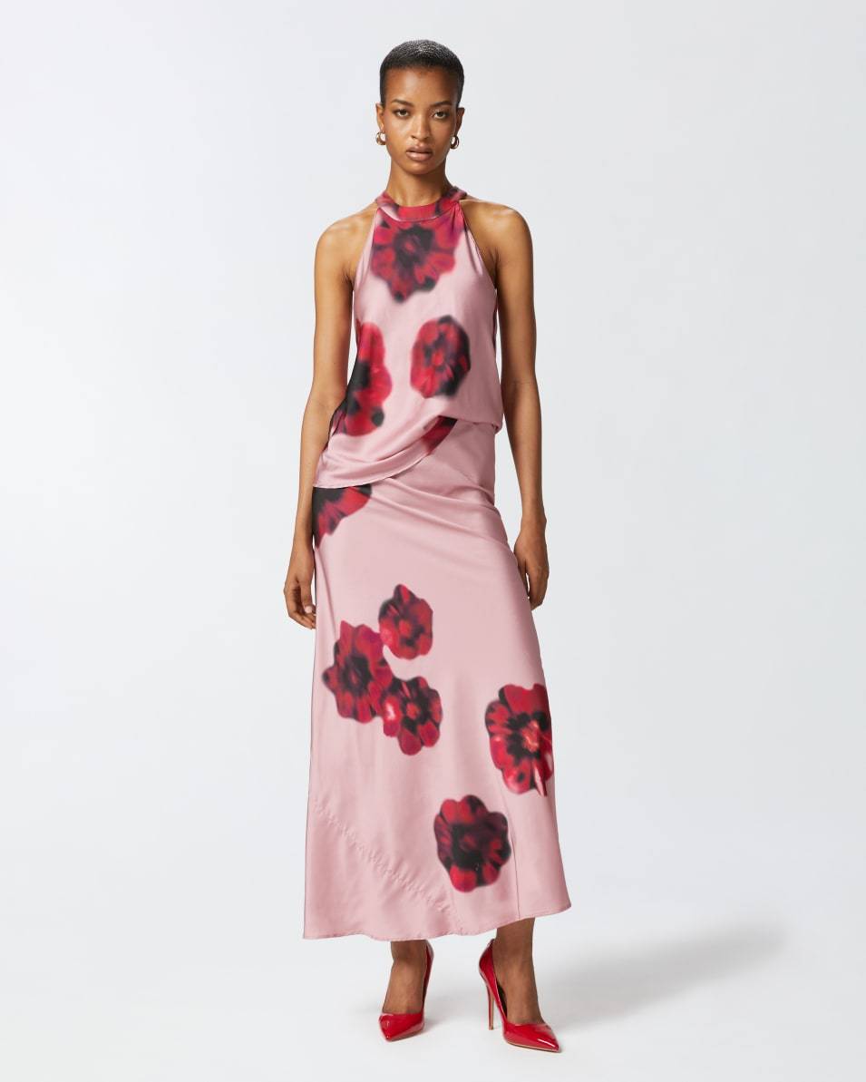 Pinko Ärmelloses Top aus Satin mit Blumenprint Sonderangebot der Fabrik
