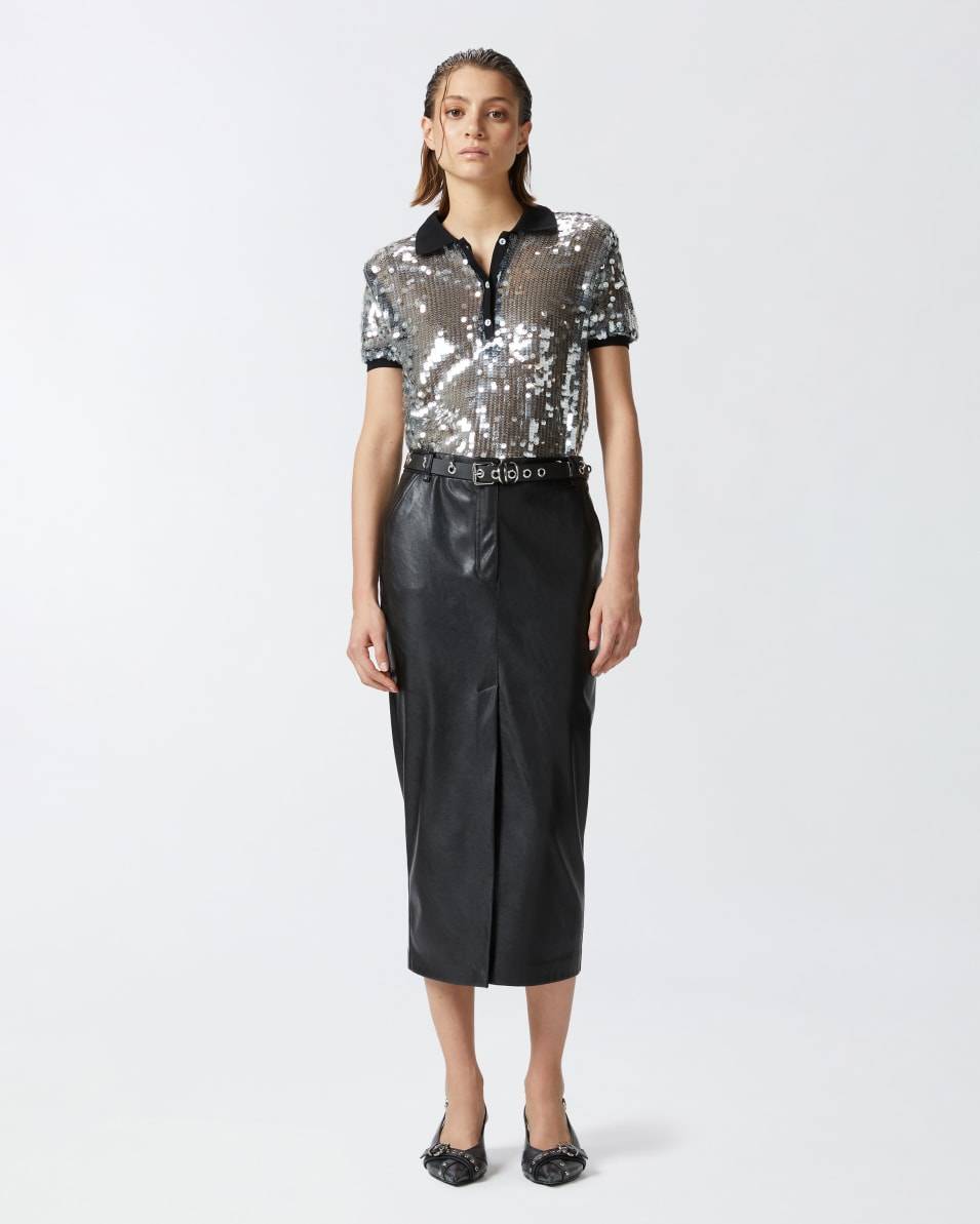 Pinko Halbtransparentes Pailletten-Poloshirt Online Shopping