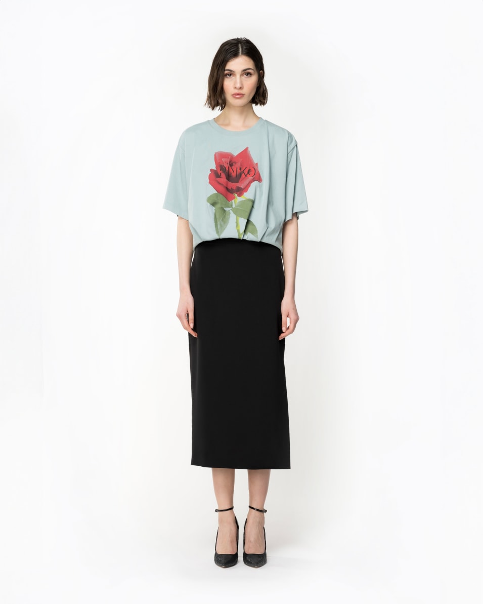Pinko Cropped-T-Shirt mit Rosen-Print Räumungsverkauf