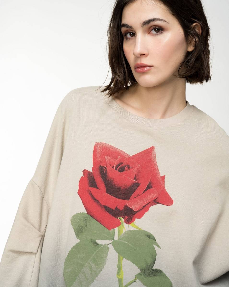 Pinko Farbverlauf-Sweatshirt mit Rosen-Print VIP-Rabatte