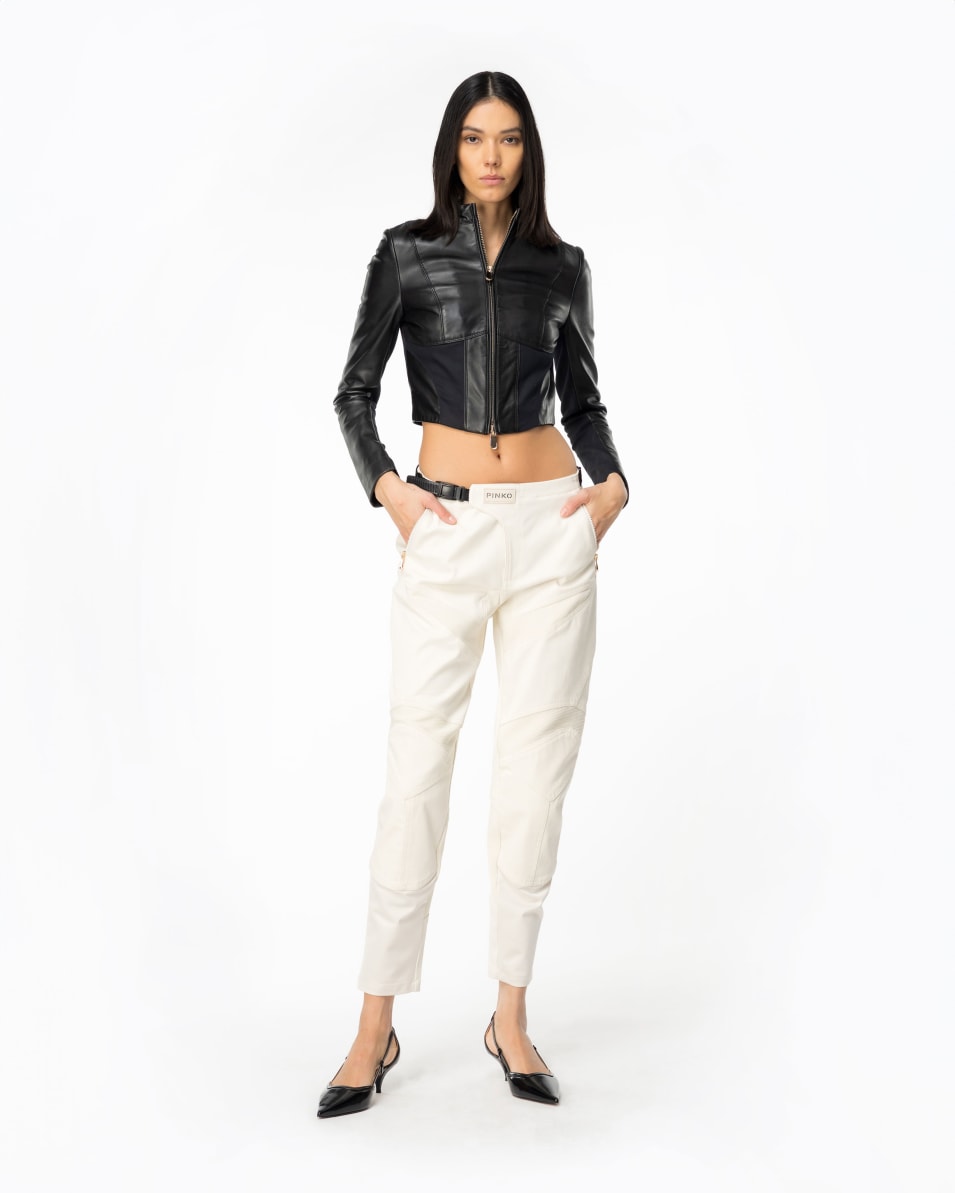 Pinko Kurze Bikerjacke aus Leder und Textil Wochenangebot