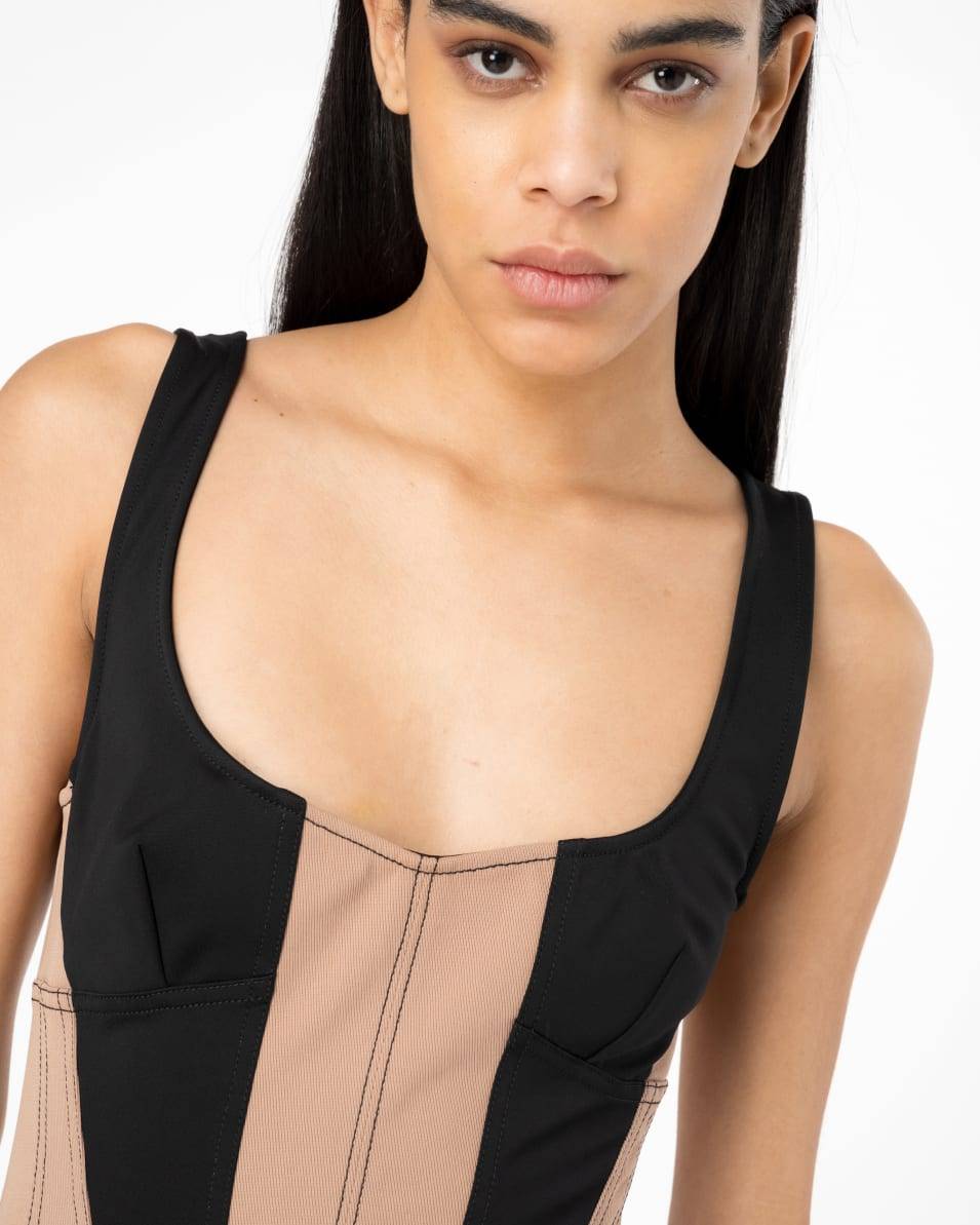 Pinko Anliegendes Bimaterial-Minikleid Rabatte dieses Monats