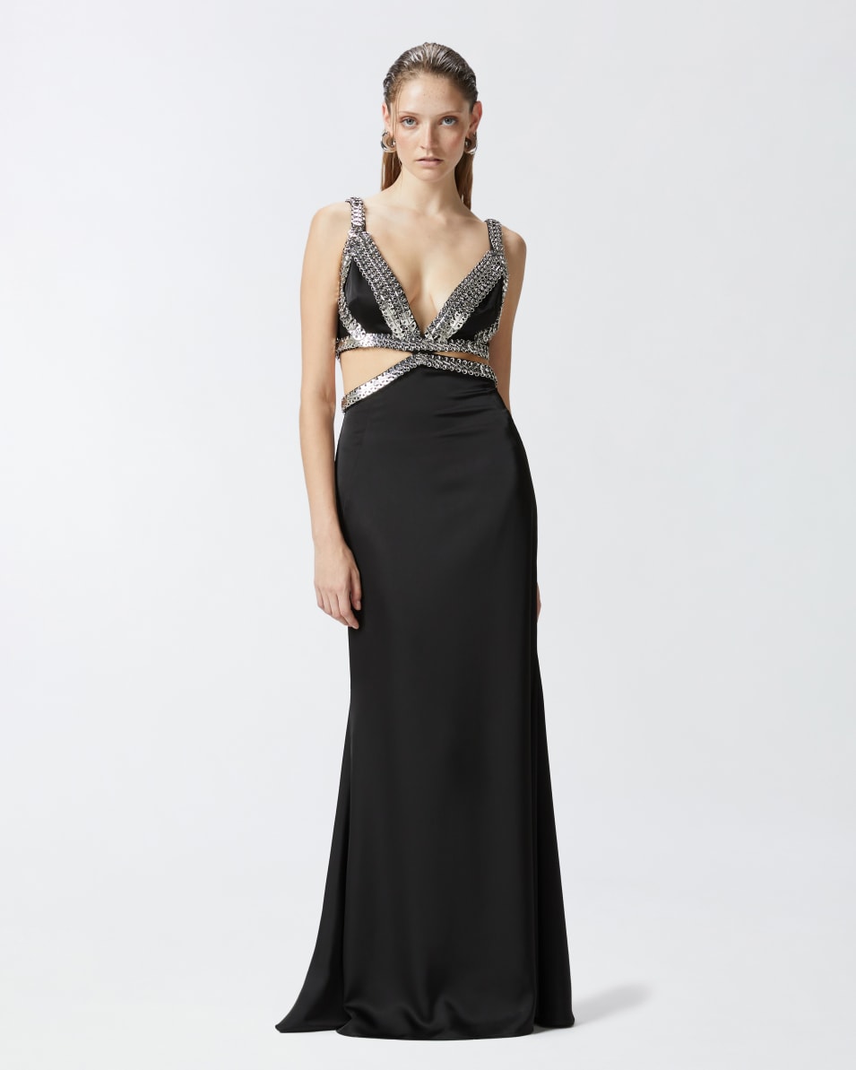 Pinko Elegantes langes Kleid mit Metallic-Stickerei Online Outlet