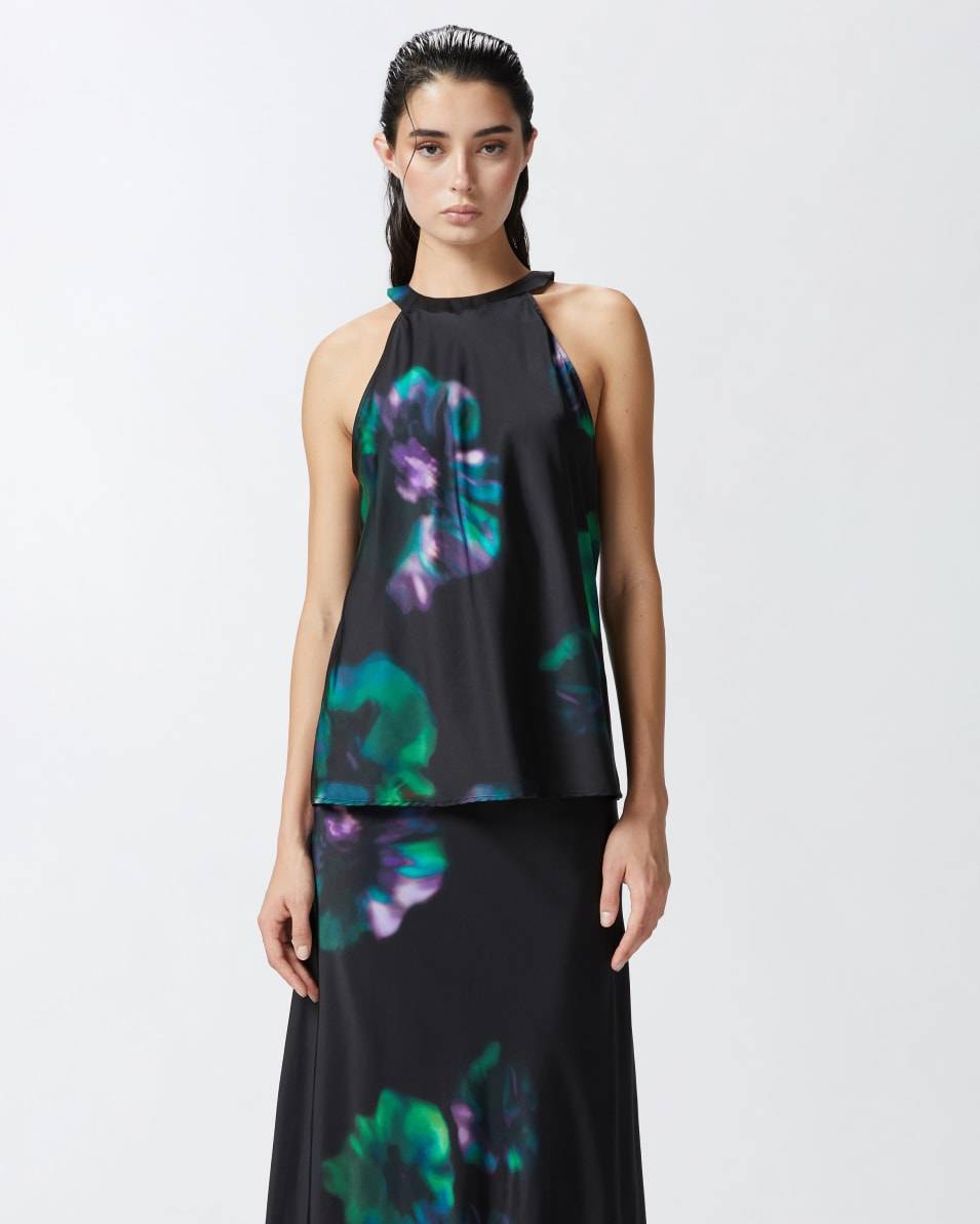 Pinko Ärmelloses Top aus Satin mit Blumenprint Valentinstagsangebot