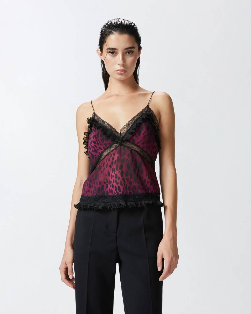 Pinko Leichtes Top mit Flecken-Print und Spitze Heißer Verkauf