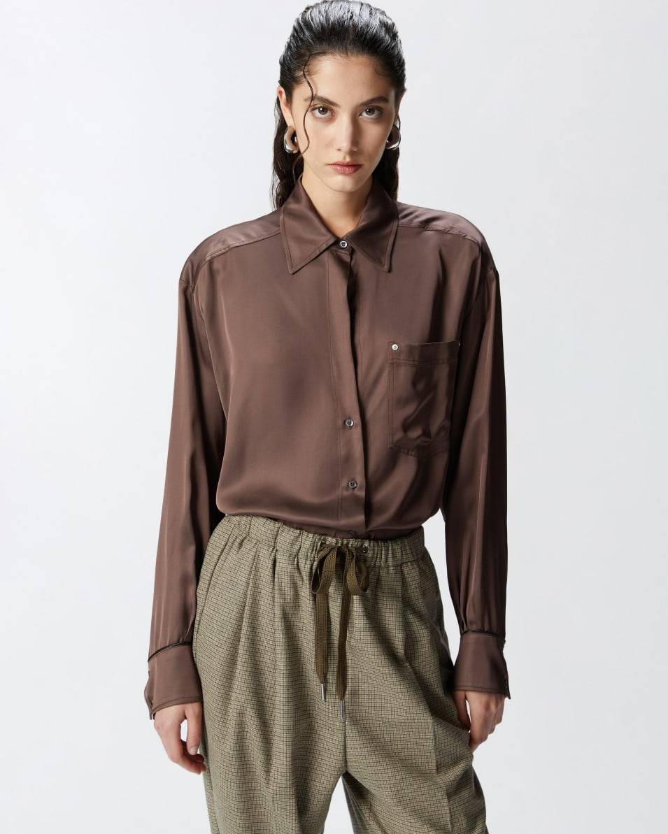 Pinko Glänzende Hemdbluse mit tiefem Ausschnitt Exklusive Angebote