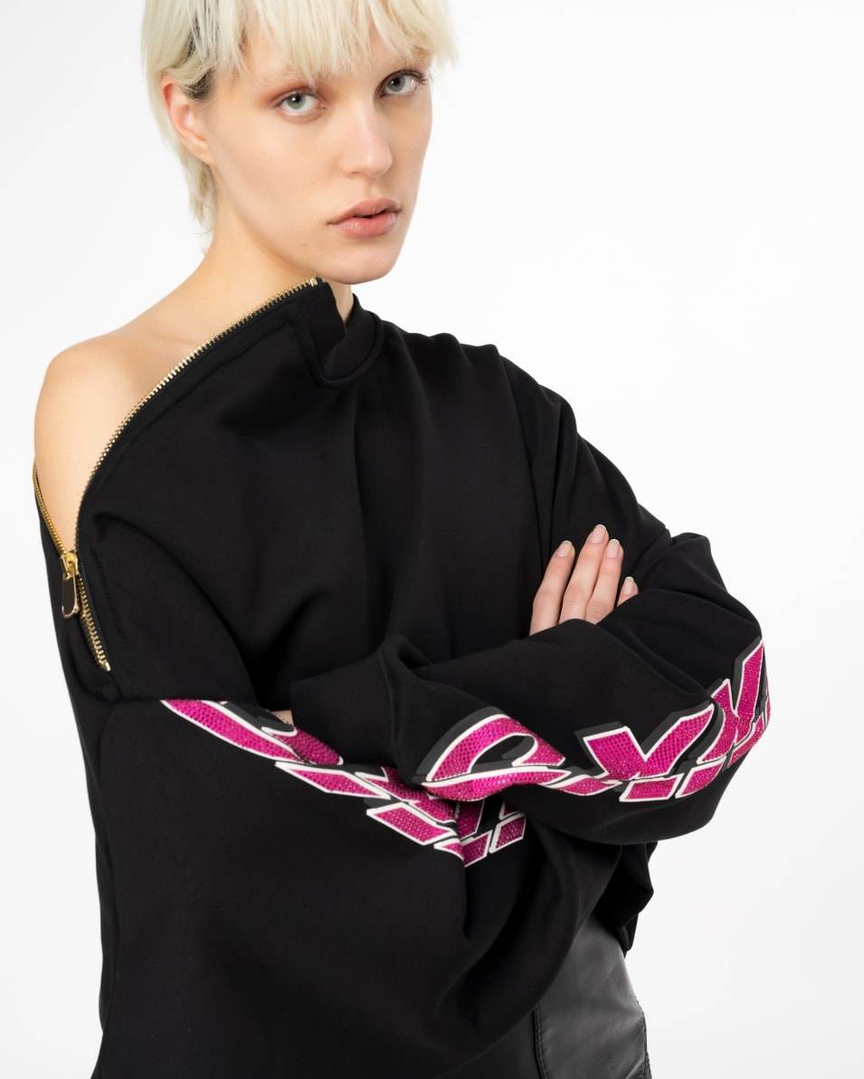Pinko Crop-Sweatshirt mit strassbesetztem Print Letzter Tag
