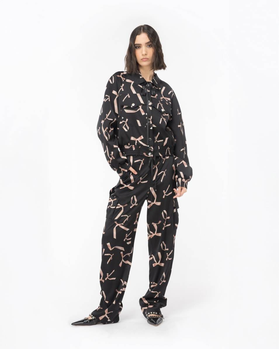 Pinko Bomberjacke aus Satin Schleifchen-Print Reimagine PINKO by Patrick McDowell Exklusivangebot