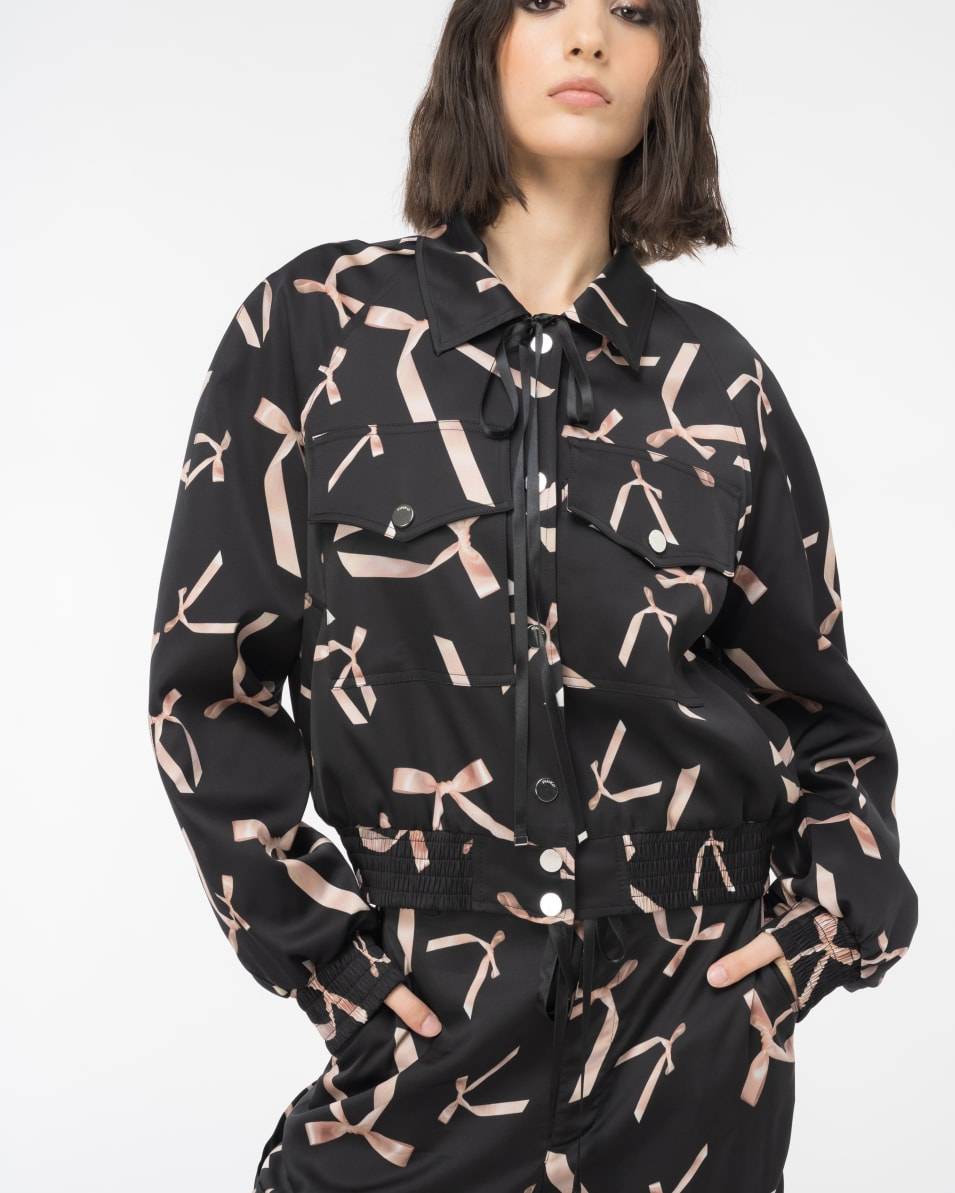 Pinko Bomberjacke aus Satin Schleifchen-Print Reimagine PINKO by Patrick McDowell Exklusivangebot