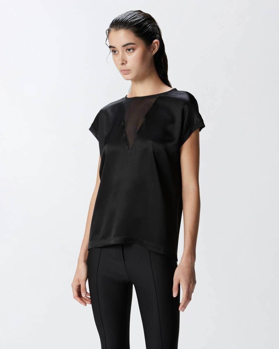 Pinko T-Shirt-Bluse aus Satin und Georgette Lagerräumung