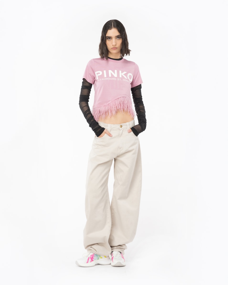 Pinko T-Shirt PINKO Cities mit Federn Saisonschlussverkauf