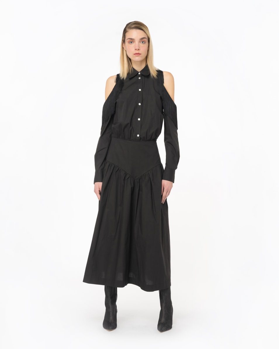 Pinko Schulterfreies Hemdblusenkleid mit Fransen Valentinstagsangebot