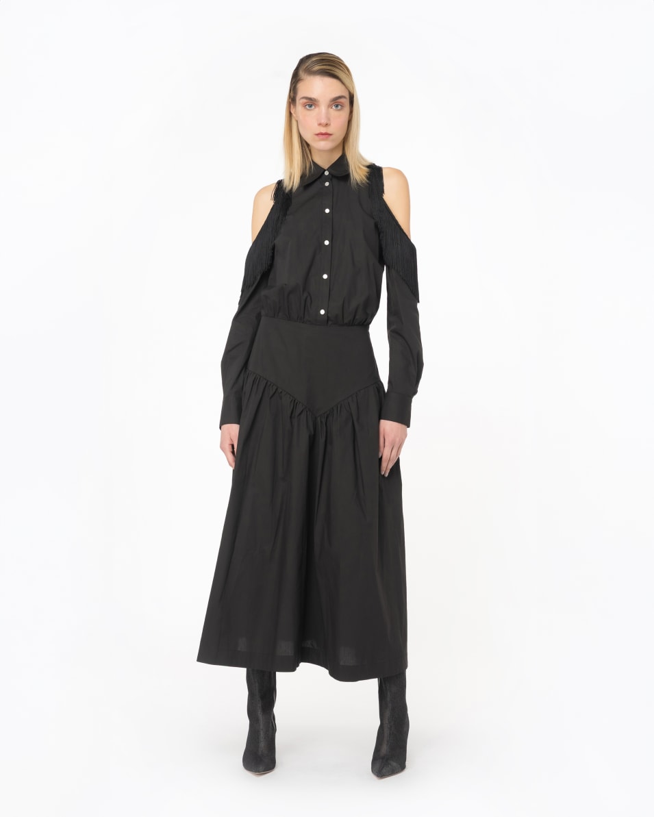 Pinko Schulterfreies Hemdblusenkleid mit Fransen Valentinstagsangebot