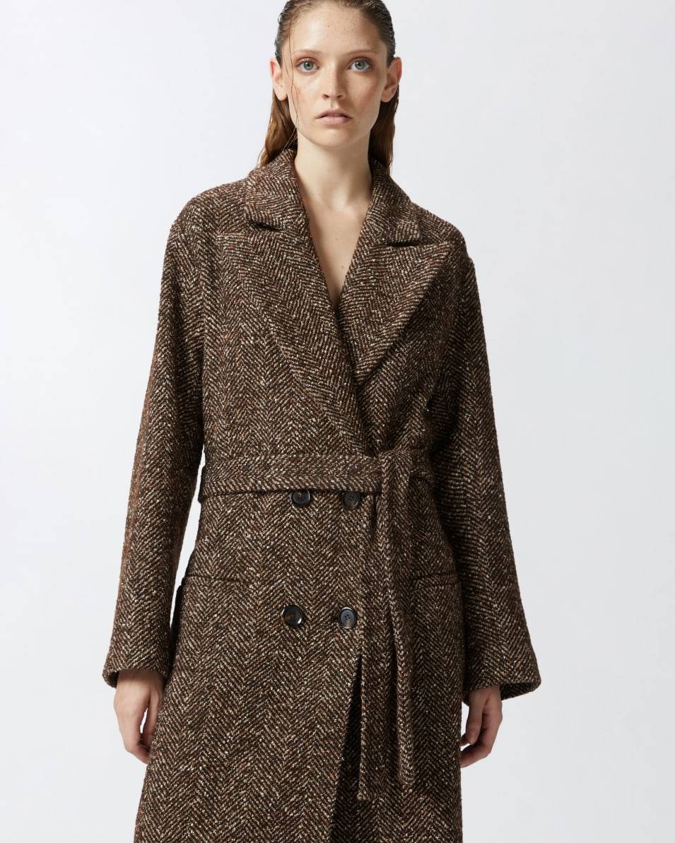 Pinko Langer Mantel mit Fischgrätmuster und Gürtel Clearance-Verkauf