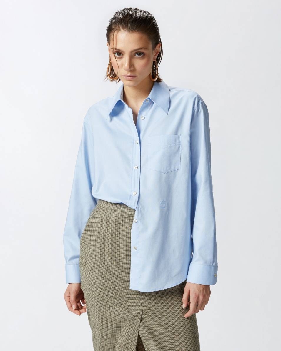 Pinko Azurblaue Oxford-Baumwollbluse Saisonschlussverkauf