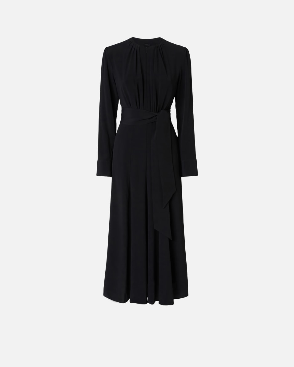 Pinko Langes Kleid aus Seidenmischgewebe mit Gürtel und langen Ärmeln Cyber Monday