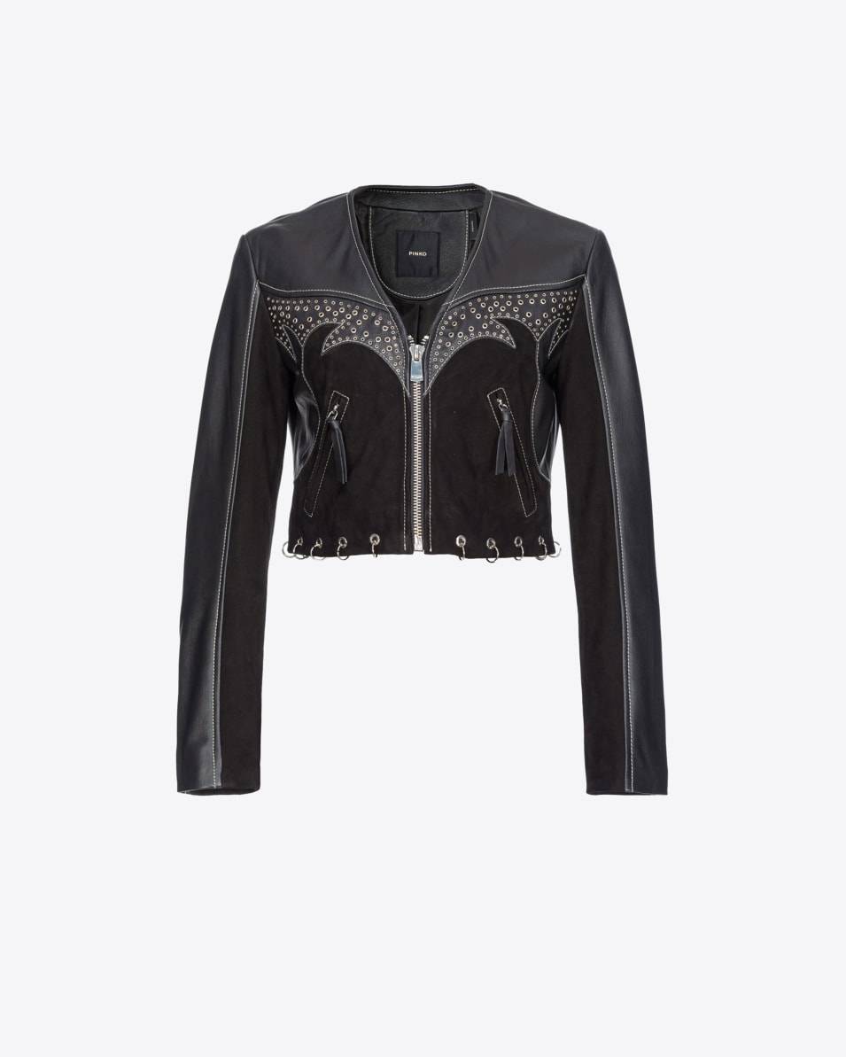 Pinko Bikerjacke aus Leder und Wildleder mit Piercings Sonderangebote