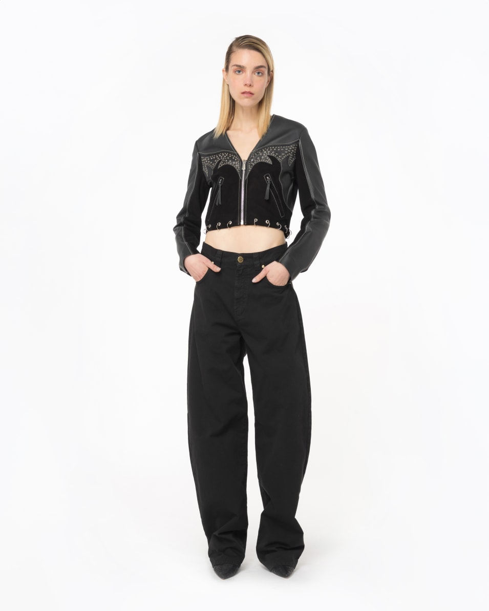 Pinko Bikerjacke aus Leder und Wildleder mit Piercings Sonderangebote