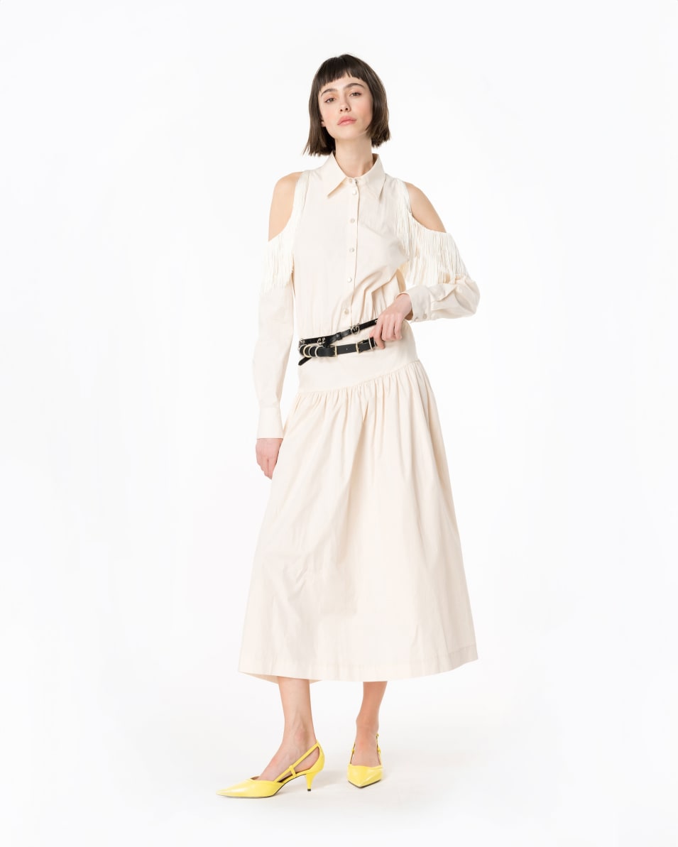 Pinko Schulterfreies Hemdblusenkleid mit Fransen Begrenzte Freigabe