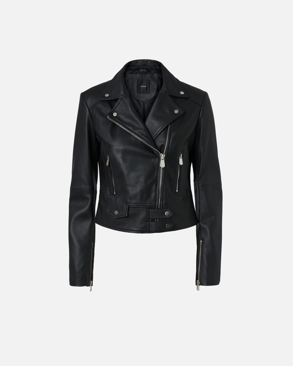 Pinko Kurze Bikerjacke aus Nappaleder mit Reißverschluss Clearance-Verkauf