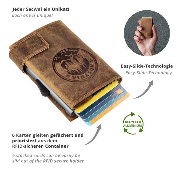 SecWal Kartenetui mit Münzfach Wiener Schachtel Geldbörse geprägt aus Leder Räumungsverkauf
