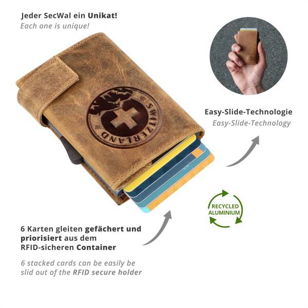 SecWal Kartenetui mit Münzfach Wiener Schachtel Geldbörse geprägt aus Leder Kauf eins, bekomm eins gratis