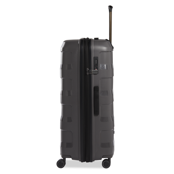 Stratic Straw + - Hartschalen Koffer L (75 cm), 4 Doppelrollen, TSA Schloss, Reißverschlussvariante, Erweiterungsfalte dark grey VIP-Rabatte