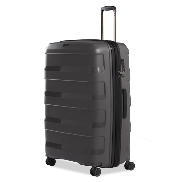 Stratic Straw + - Hartschalen Koffer L (75 cm), 4 Doppelrollen, TSA Schloss, Reißverschlussvariante, Erweiterungsfalte dark grey VIP-Rabatte
