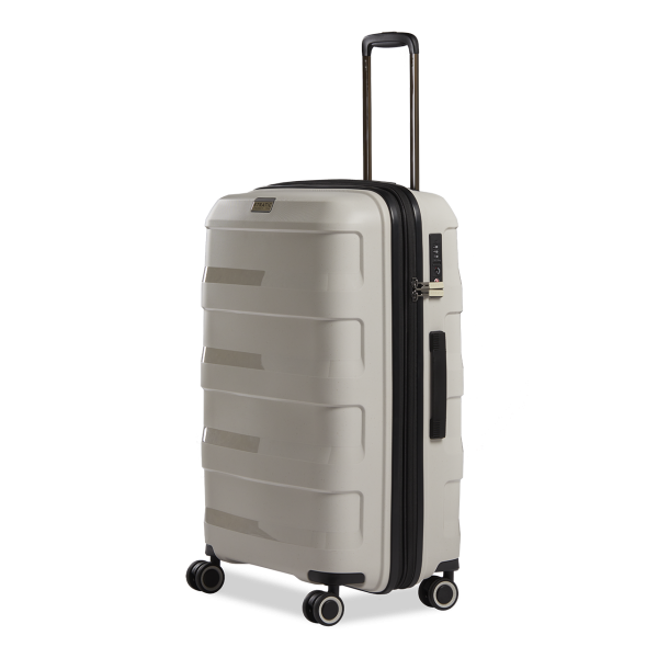 Stratic Straw + - Hartschalen Koffer M (65 cm), 4 Doppelrollen, TSA Schloss, Reißverschlussvariante, Erweiterungsfalte beige Tiefpreis