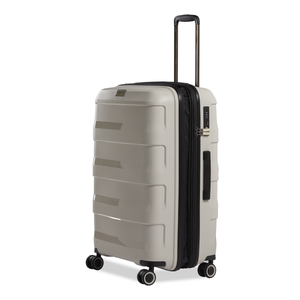 Stratic Straw + - Hartschalen Koffer M (65 cm), 4 Doppelrollen, TSA Schloss, Reißverschlussvariante, Erweiterungsfalte beige Tiefpreis