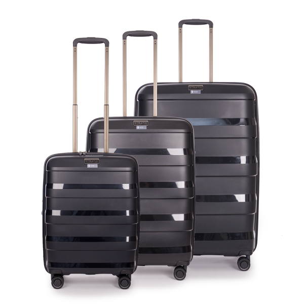 Stratic STRAW + - Koffer-Set 3-teilig Hartschalen-Koffer (S, M, L), 4 Rollen, TSA Schloss, umweltfreundlich black Nur noch ein Tag übrig